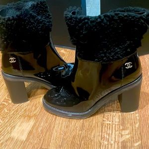 Chanel Patent Shearling Boots